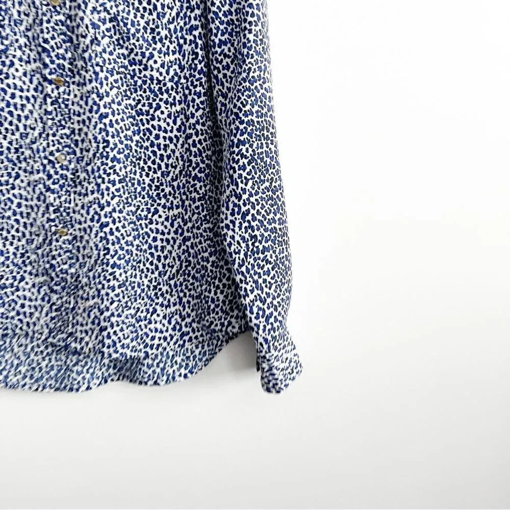 Juicy Couture Blouse Blue Black Leopard Women's M Button Up Long Sleeve Top - Picture 3 of 9